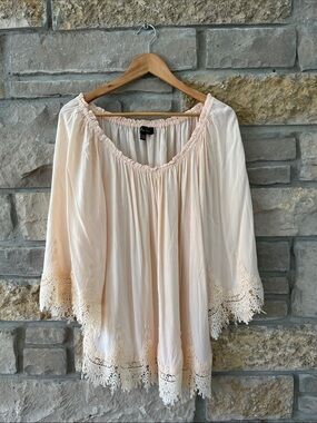 Melissa Page Boho Cream Crochet Trim Peasant Top Size XL